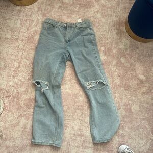 SHEIN Light Blue Ripped Straight Leg Jeans